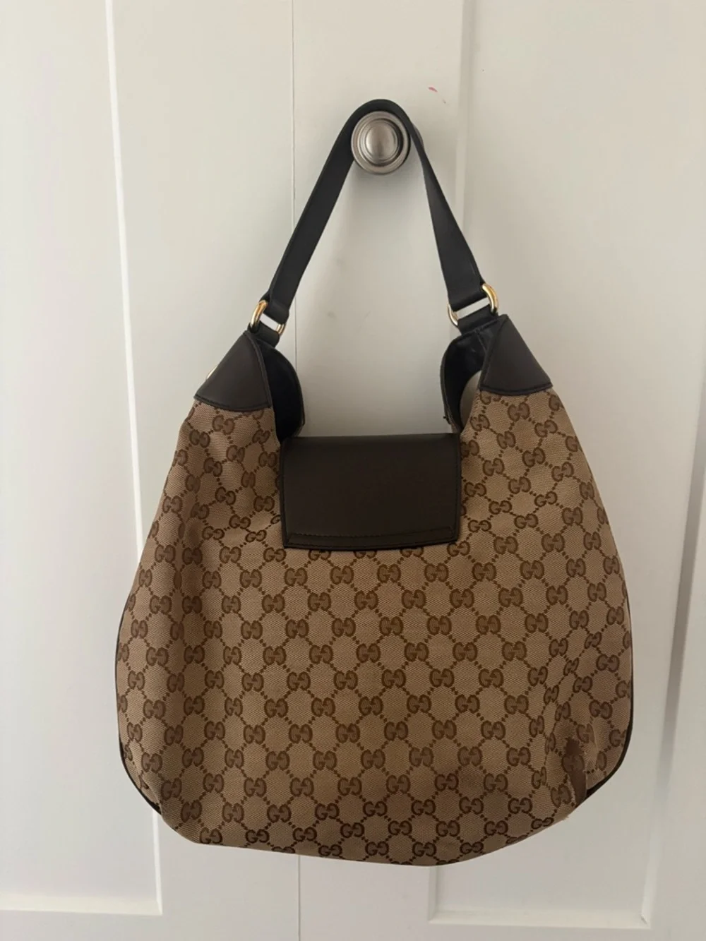 Gucci Beige Brown GG Canvas Shoulder Hobo with Dark Brown Leather Trim - Picture 3 of 12